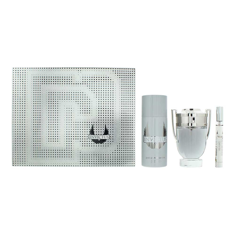 Paco Rabanne Invictus 3 Piece Set - Eau de Toilette 100ml - Eau de Toilette 10ml - Deodorant Spray 150ml