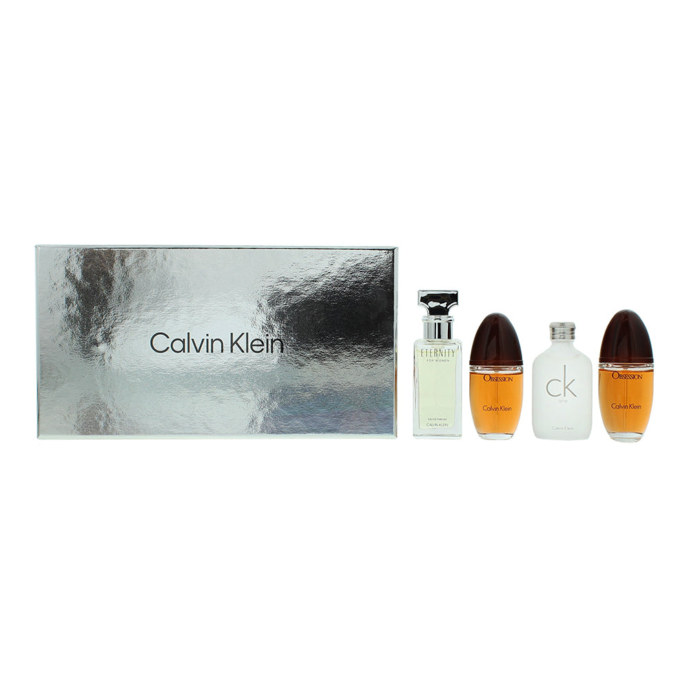 Calvin Klein Women Mini Gift Set 4 x 15ml (Eau de Parfum Obsession Eau de Toilette CK One Eau de Parfum Escape Eau de Parfum Eternity)