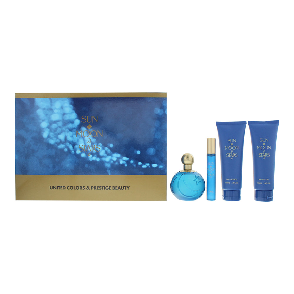 United Colors & Prestige Beauty Sun Moon Stars 4 Piece Gift Set: Eau de Toilette 100ml - Eau de Toilette 10ml - Body Lotion 100ml - Shower Gel 100m