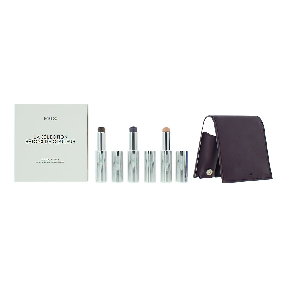 Byredo Colour Stick Set Of 3 + Plum Leather Pouch: Dravite Vienna Ultramagnetic Face Stick 3 x 3.5g
