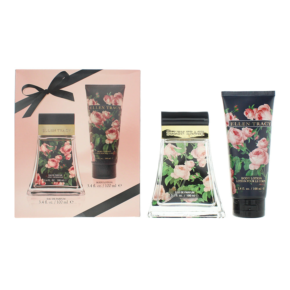 Ellen Tracy Classic Florals Black Courageous Photobox 2 Piece Gift Set: Eau de Parfum 100ml - Body Lotion 100ml