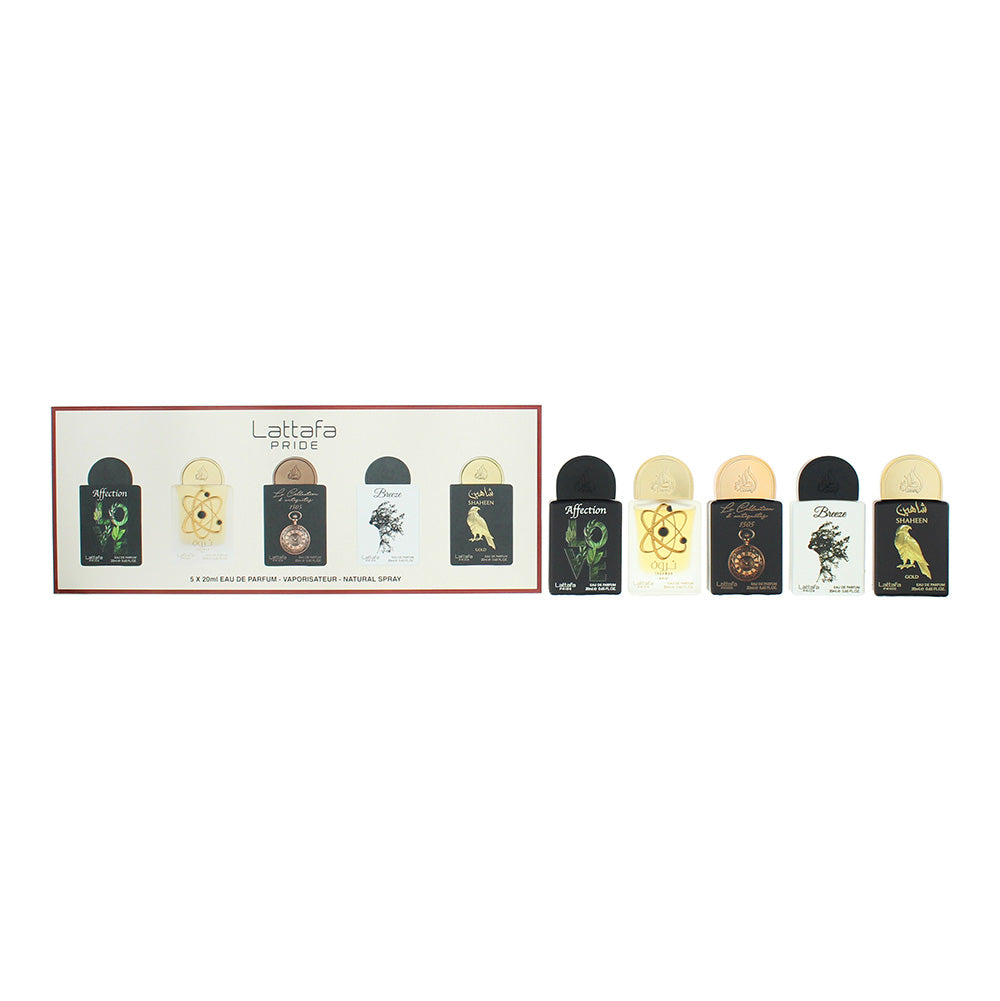 Lattafa Pride 5 Piece Gift Set: Affection Eau de Parfum 20ml - Tharwah Gold Eau de Parfum 20ml - Breeze Eau de Parfum 20ml - Shaheen Gold Eau de Parfu