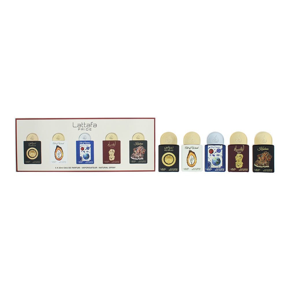 Lattafa Pride  Piece Gift Set: Nebras Eau de Parfum 20ml - Art of Wood Eau de Parfum 20ml - Art of Universe Eau de Parfum 20ml - Ansaam Gold Eau de Pa