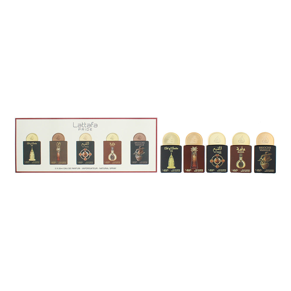 Lattafa Pride 5 Piece Gift Set: Art of Arabia III Eau de Parfum 20ml - Ajwaa Eau de Parfum 20ml - Al Qiam Gold Eau de Parfum 20ml - Masa Eau de Parfum