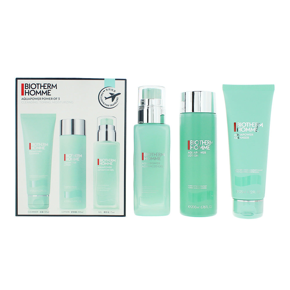 Biotherm Homme Aquapower 3 Piece Gift Set: Cleanser 125ml - Lotion 200ml - Advanced Gel 75ml