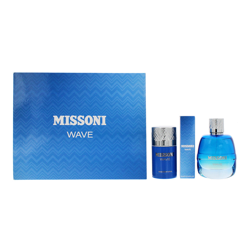 Missoni Wave 3 Piece Gift Set: Eau de Toilette 100ml - Eau de Toilette 10ml - Deodorant Stick 75g
