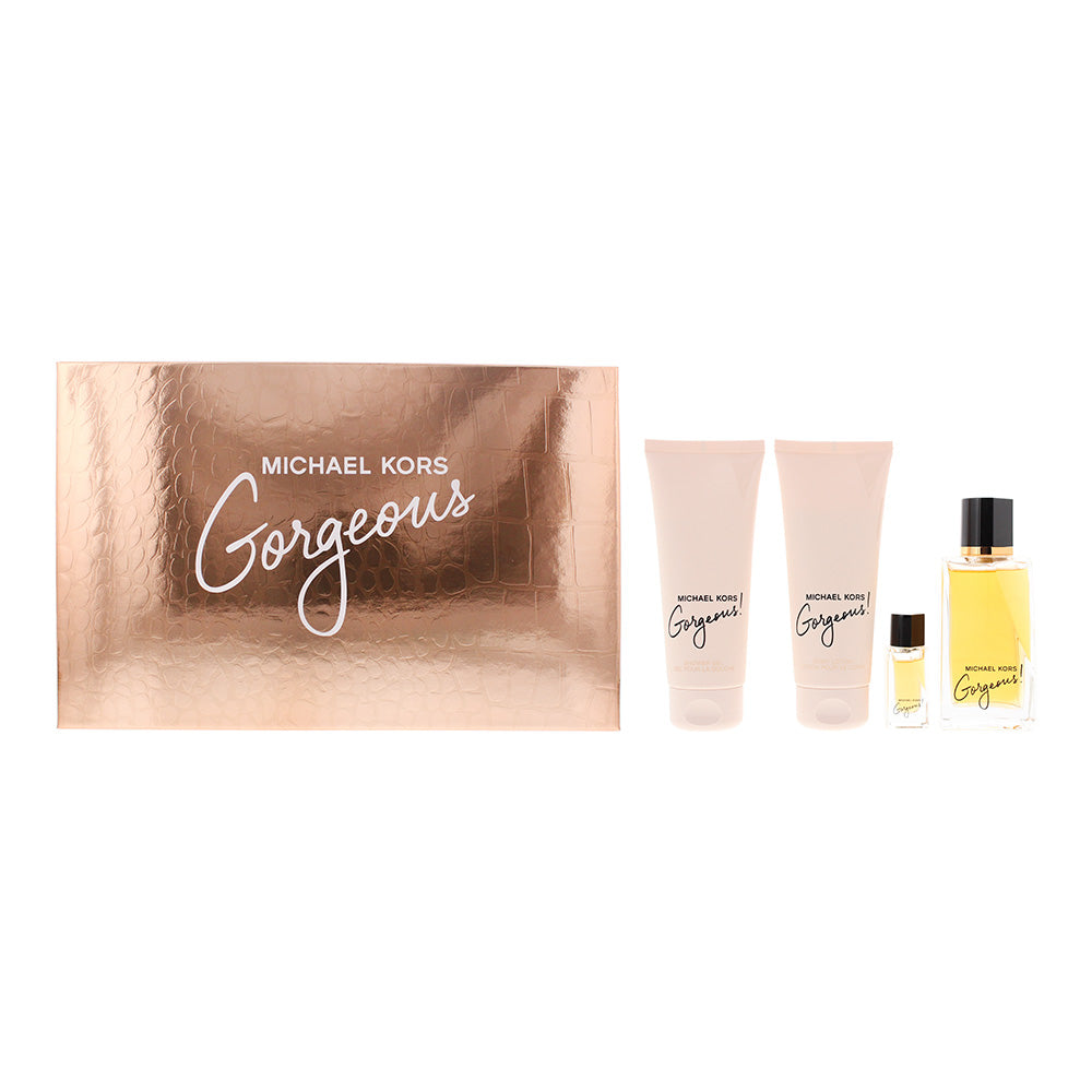 Michael Kors Gorgeous 4 Piece Gift Set: Eau de Parfum 100ml - Eau de Parfum 5ml - Body Lotion 100ml - Shower Gel 100ml