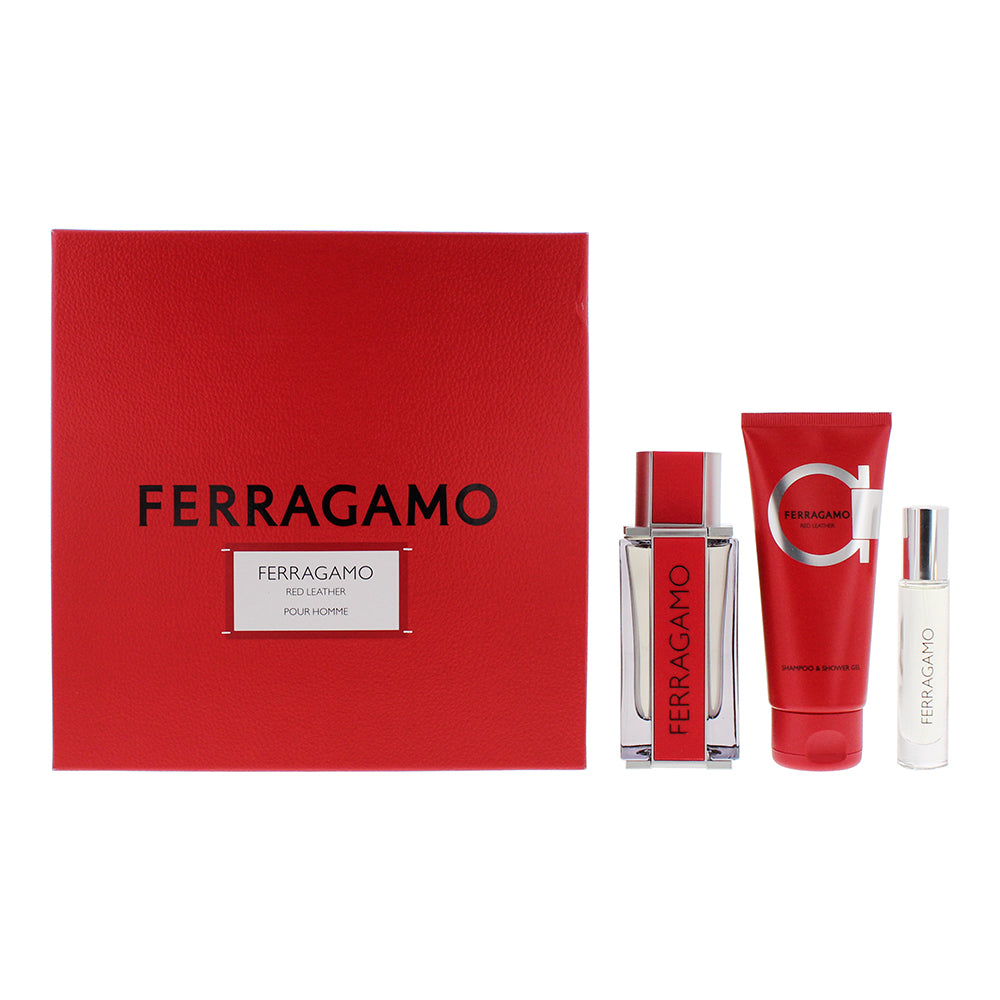 Salvatore Ferragamo Red Leather 3 Piece Gift Set: Eau De Parfum 100ml - Eau De Parfum 10ml - Shower Gel 100ml