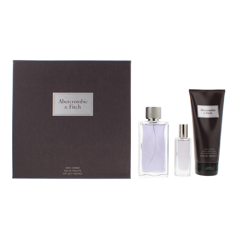Abercrombie & Fitch First Instinct 3 Piece Gift Set: Eau de Toilette 100ml - Eau de Toilette 15ml - Hair & Body Wash 200ml