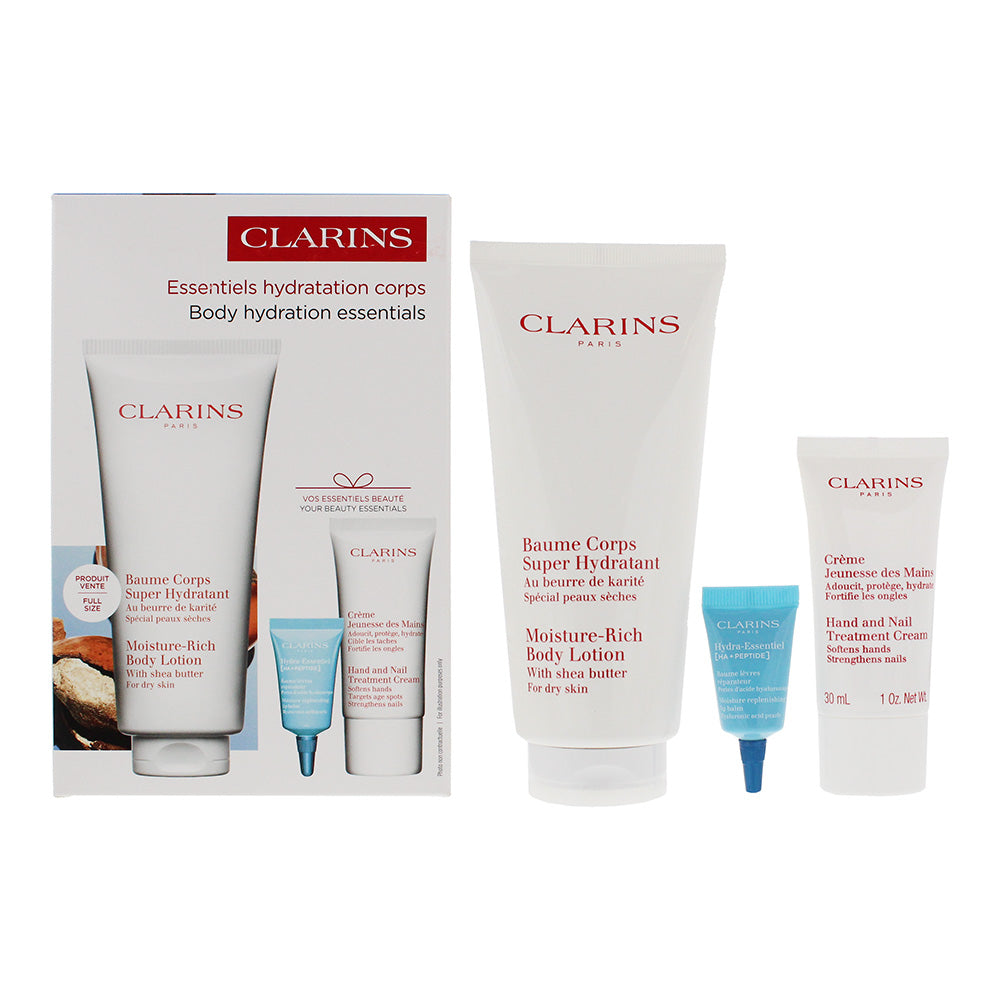 Clarins 3 Piece Gift Set: Body Lotion 200ml - Lip Balm 3ml - Hand & Nail Cream 30ml
